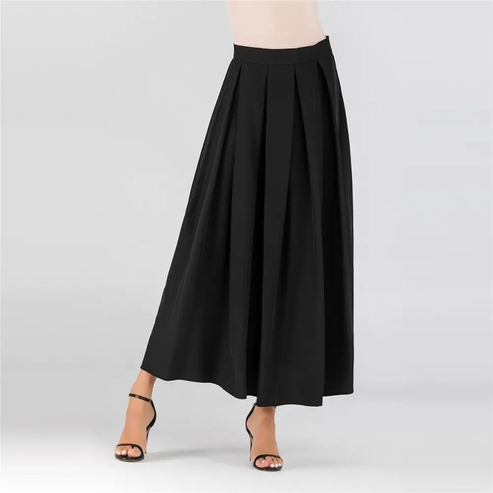 Скромная Макси мусульманская длинная юбка для женщин плиссированная Исламская Дубай А-силуэт праздничная одежда Турецкий хаки полувысокая талия большие качели - Color: Black skirt