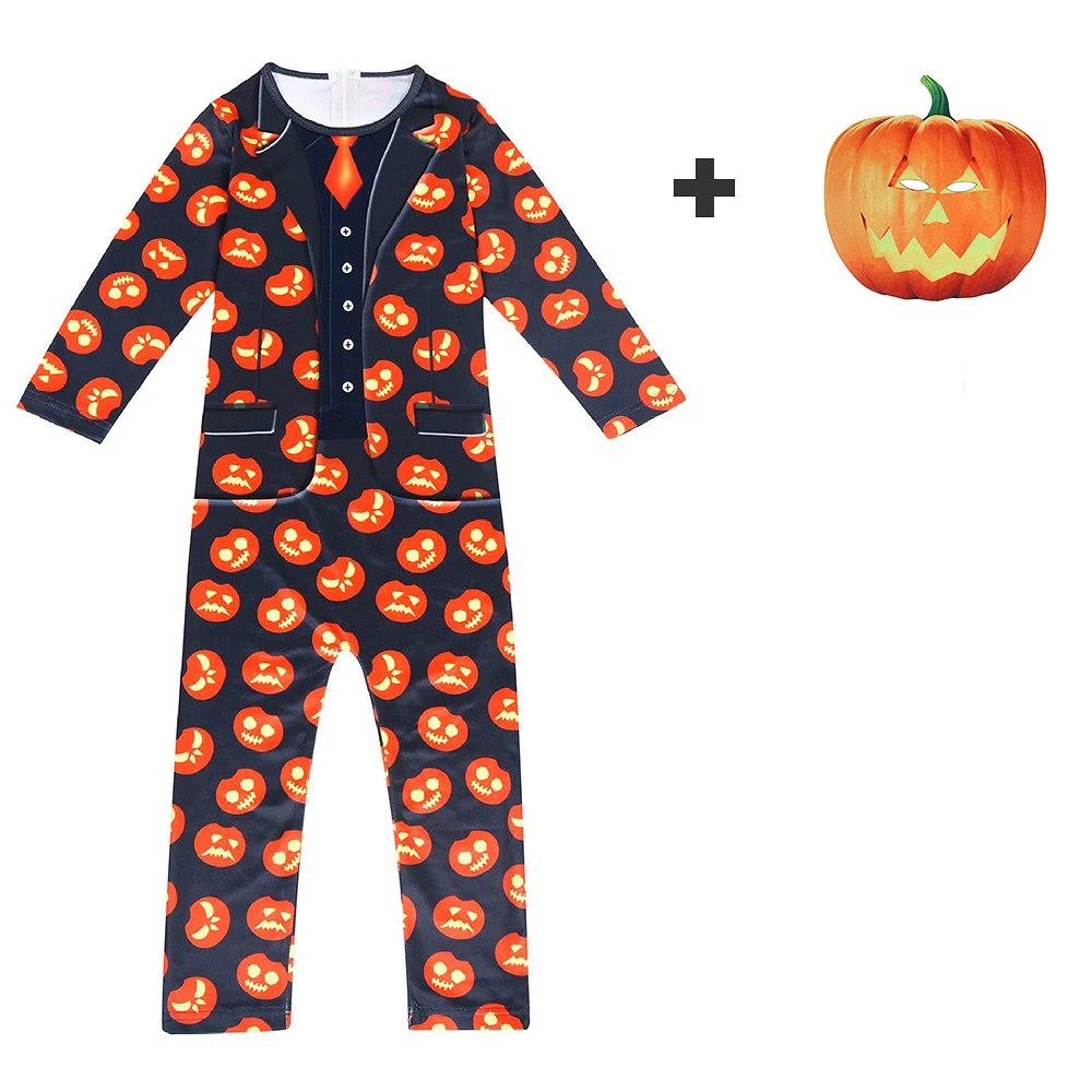 

Halloween Kids Costume Boys Jumpsuit Pumpkin Mask Cosplay Costume Scary Print Pumpkin Clothing Set For Kids 5-14Y 62952