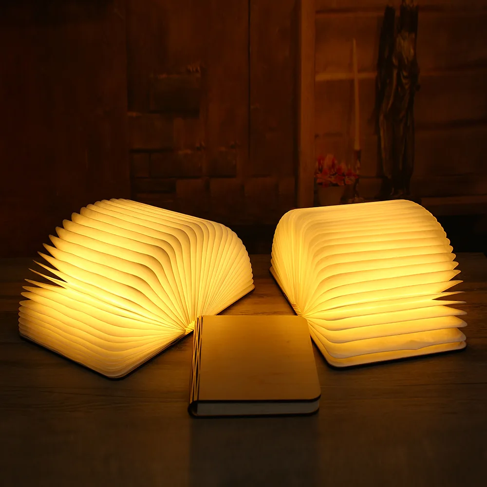 

Customizable Logo Cross Border Wooden Stack BoY Lamp Flip Paper Folding Book Light Folding Lamp Creative USB Charging Small Nigh