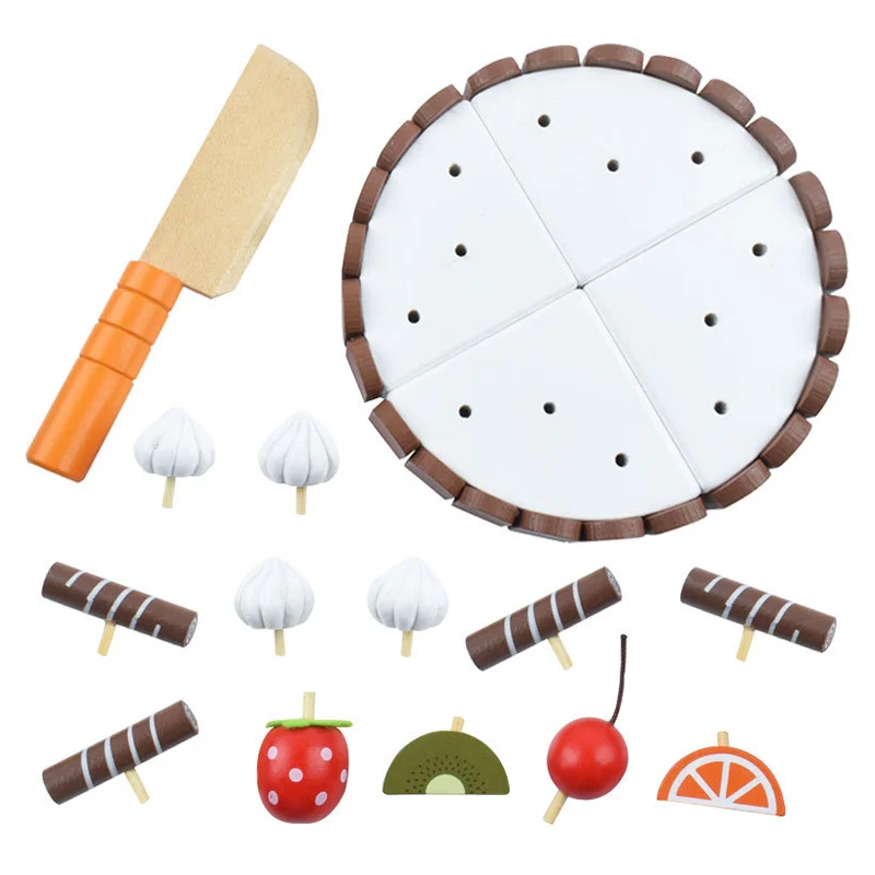 Children's Kitchen Birthday Cake Pretend Toy Wooden Magnetic Chocolate Mousse Cake Cutting Game Educational Toys For Children