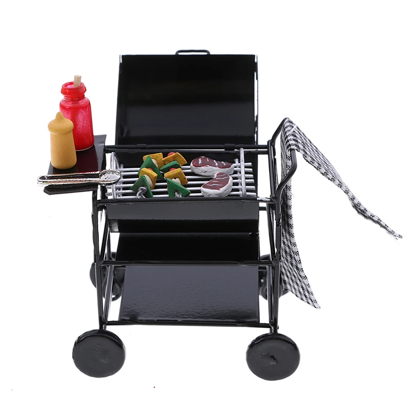 Hot Sale Cute 1/12 Scale Bbq Grill Miniature Ornaments Doll House Gadget Kitchen Food Mini Furniture For Dollhouse Kids Toys
