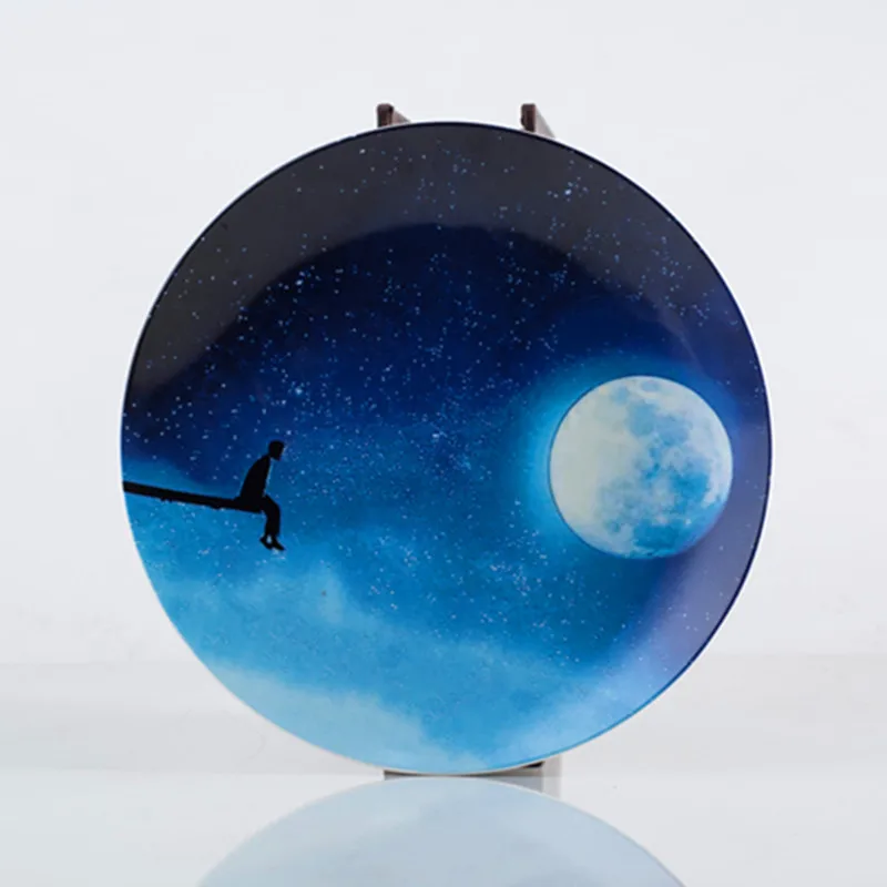Nordic Style 8 Inch Round Star Scene Plate Dish for Fruit Cake ceramics Organism dinner plates dishes and plates sets plates - Цвет: 1pcs2