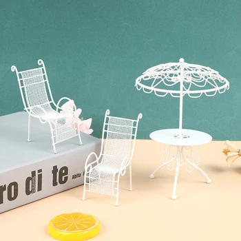 

1/12 Scale White Round Table Chairs Furniture Set for Dollhouse Balcony Garden Simulation Toys for Baby Kids