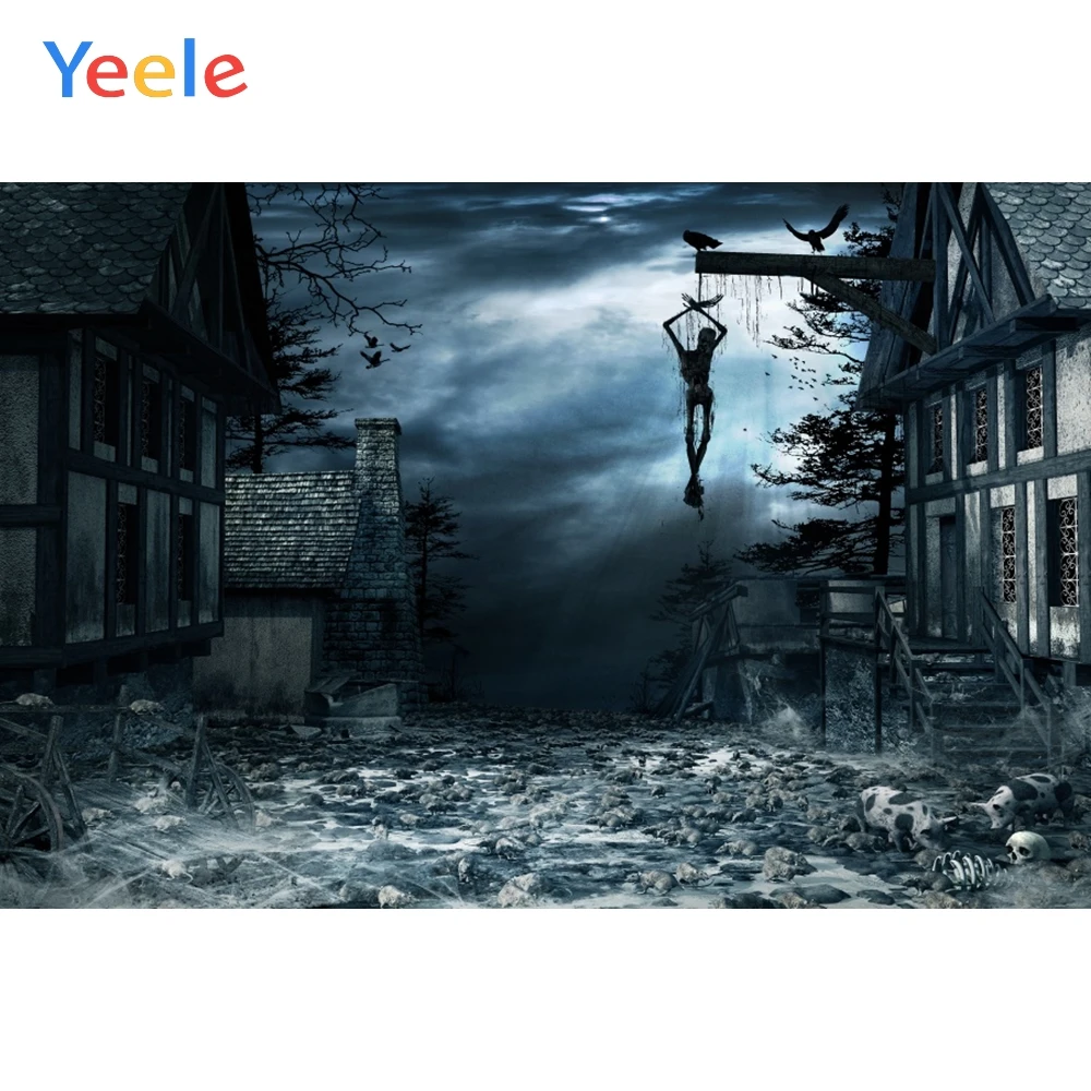 

Halloween Backdrop Ruins Skull Skeleton Scary Scene Baby Portrait Vinyl Photography Background For Photo Studio Backdrops Shoot