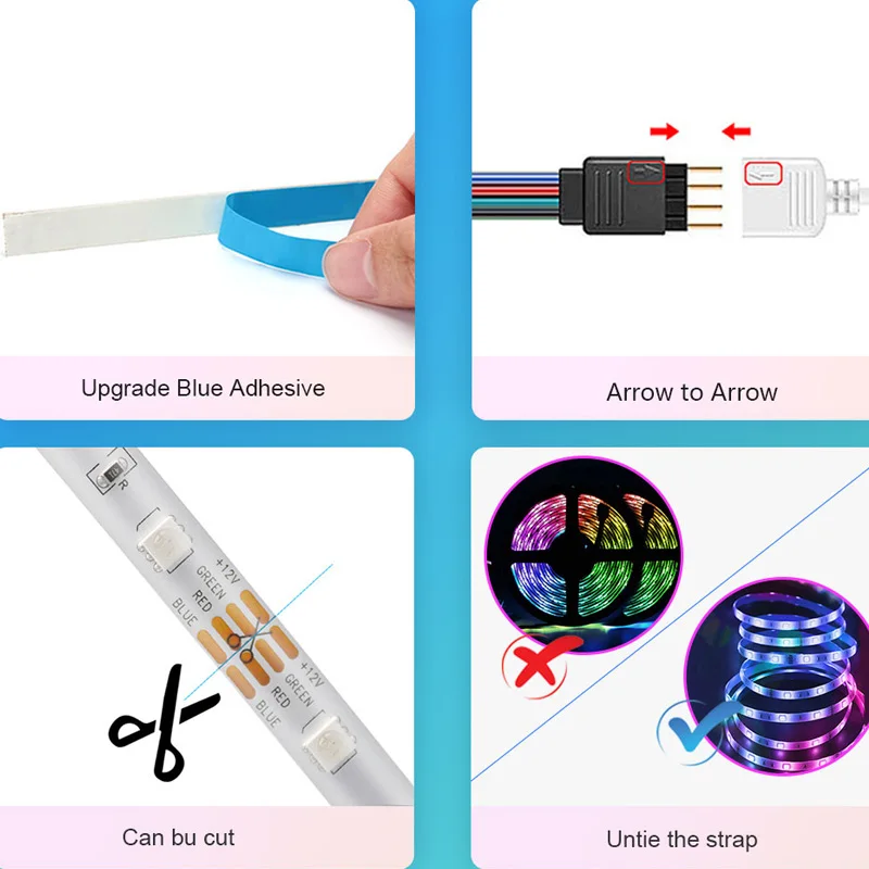 US $15.99 Bluetooth LED Strip Lights 164ft 5m Color Changing Lights With App Control Remote Control Box Music Sync LED Light Strip