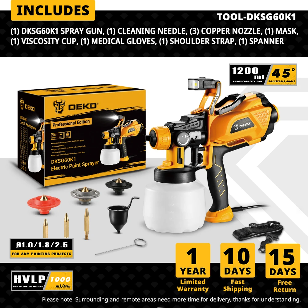 مسدس رش مع مصباح ليد ، بخاخ طلاء عالي القدرة ، 3 ف...