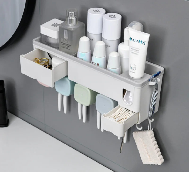 ABS Toothbrush Holder Toothpaste Storage Rack Bathroom Storage Organizer