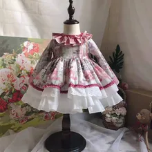 Осенне-зимнее От 0 до 7 лет в английском стиле; праздничное платье принцессы для девочек в стиле «лолита» с длинными рукавами; винтажное платье с розовым бантом для девочек