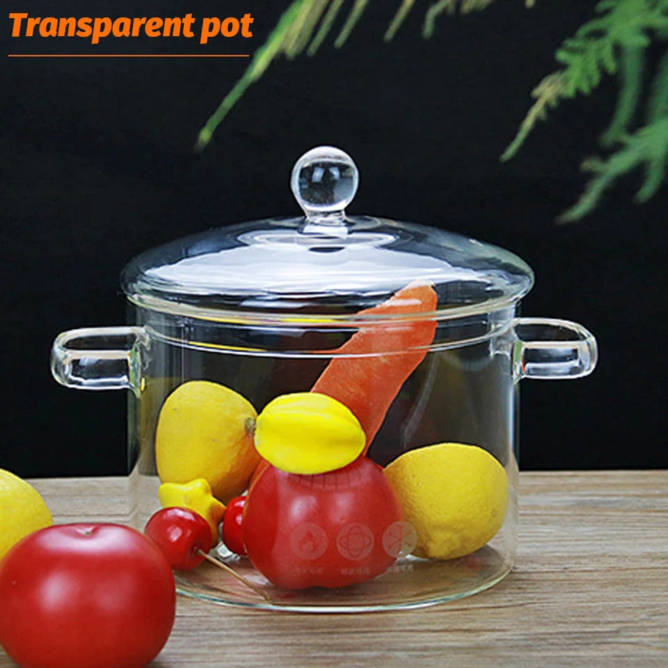 Food-grade Heat Resistant Glass Cooking Pot Clear Glass Soup Pot with Lid  for Stovetop Microwave Oven