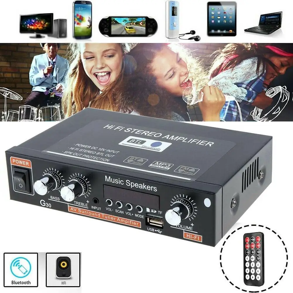 ЕС 12 В/220 В 800 Вт 2 канала bluetooth мини Hi Fi стерео усилитель стерео SD домашний аудио USB FM автомобильный усилитель R J6R2|Стереоусилители| | АлиЭкспресс