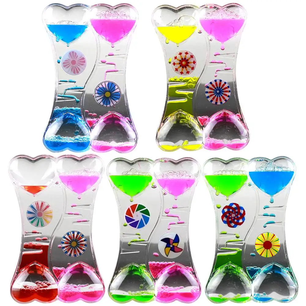 Acrylic Double stress reliever Toys Heart Liquid Motion Drip Oil Hourglass Timer Clock Kids Toy Gift Home Decoration Crafts 3