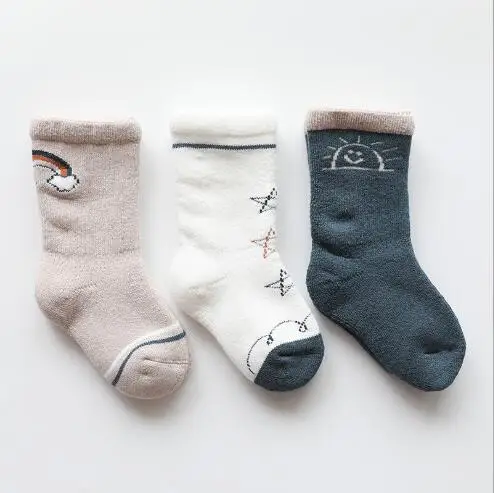 3Pairs/lot Children's socks terry utumn and winter new thickening baby tube socks warm combed cotton newborn socks