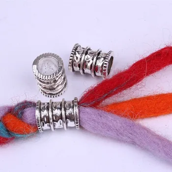

5 Pcs Antique Silver Hair Braid Dread Dreadlock Beads Rings Tube Approx 7-10mm Inner Hole Retro Large Hole Alloy Beads Jewelry