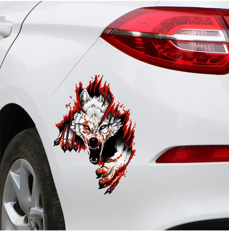 Car Personality 3D Realistic Wolf Head Hood Car Body Car Door Body Decorative Stickers Car Stickers Anime Car Accessories
