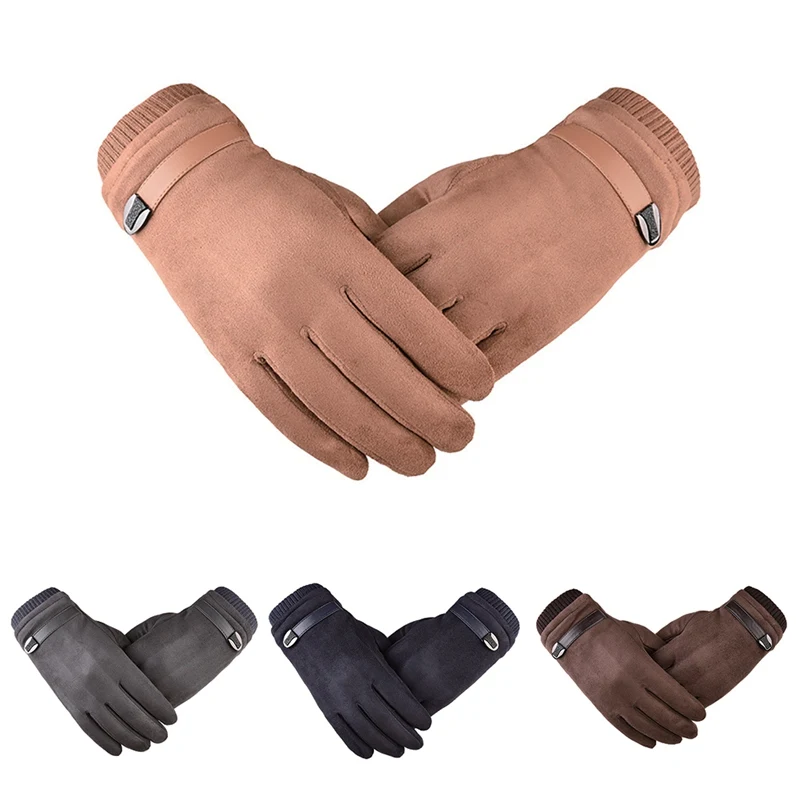 Мужские зимние перчатки с сенсорным экраном замшевые перчатки для вождения мужские мотоциклетные теплые плюшевые бархатные льняные перчатки