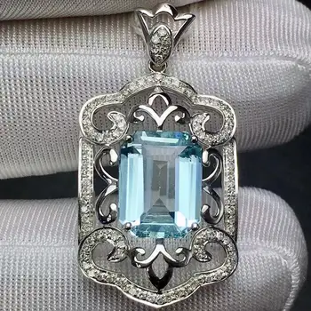 

Fine Jewelry Real 18K White Gold AU750 Natural Blue Aquamarine 3.5ct Gemstones Diamonds Lady's Pendants for Women Fine Necklace
