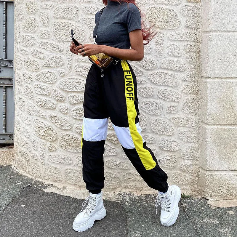 

Casual Elastic High Waist Contrast Color Sweatpants Jogges Women 2020 Autumn Harajuku Letter Print y2k Pants Bottom Streetwear