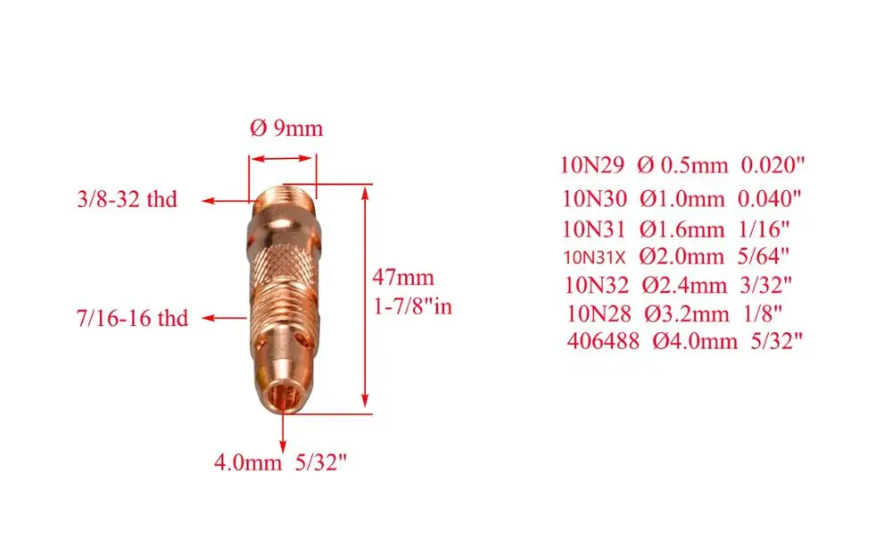 TIG KIT Collet Body 10N30 10N31 10N32 10N28 406488 Аксессуар подходит для сварочный фонарь PTA DB SR WP 17 18 26