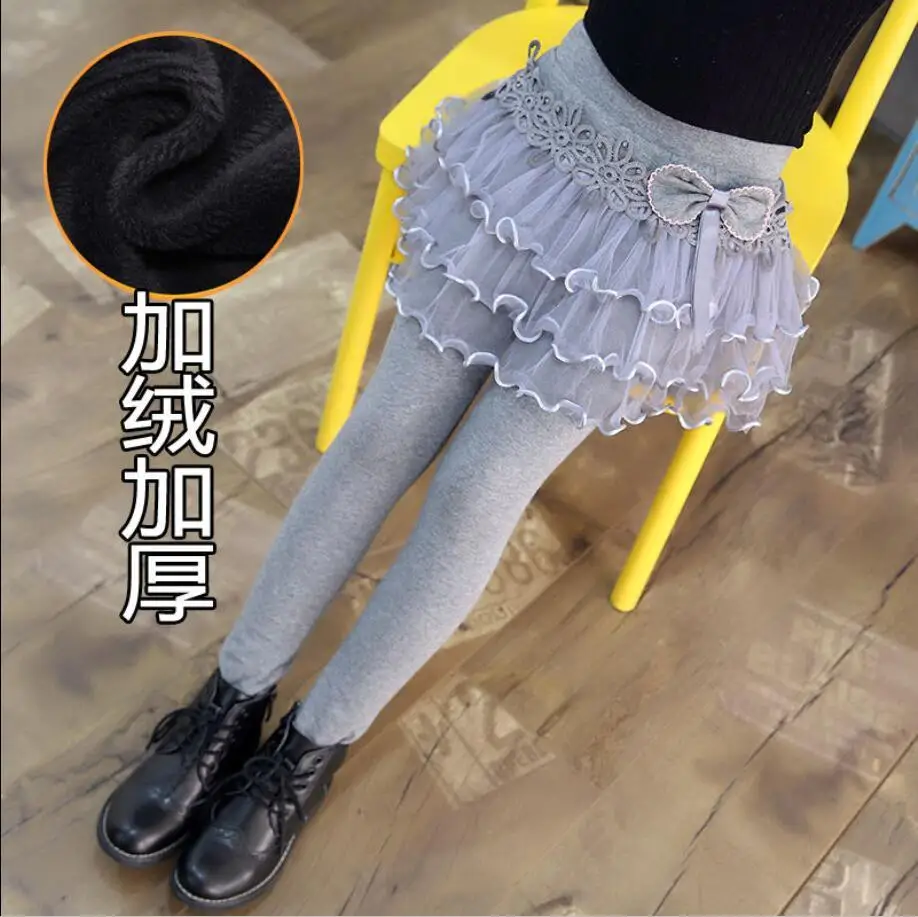 B gary plus velvet Новинка года; сезон осень-зима; Детские утепленные леггинсы для девочек Теплые обтягивающие брюки с имитацией двух предметов для маленьких девочек многослойная юбка-пачка; брюки; K154 - Цвет: B gary plus velvet