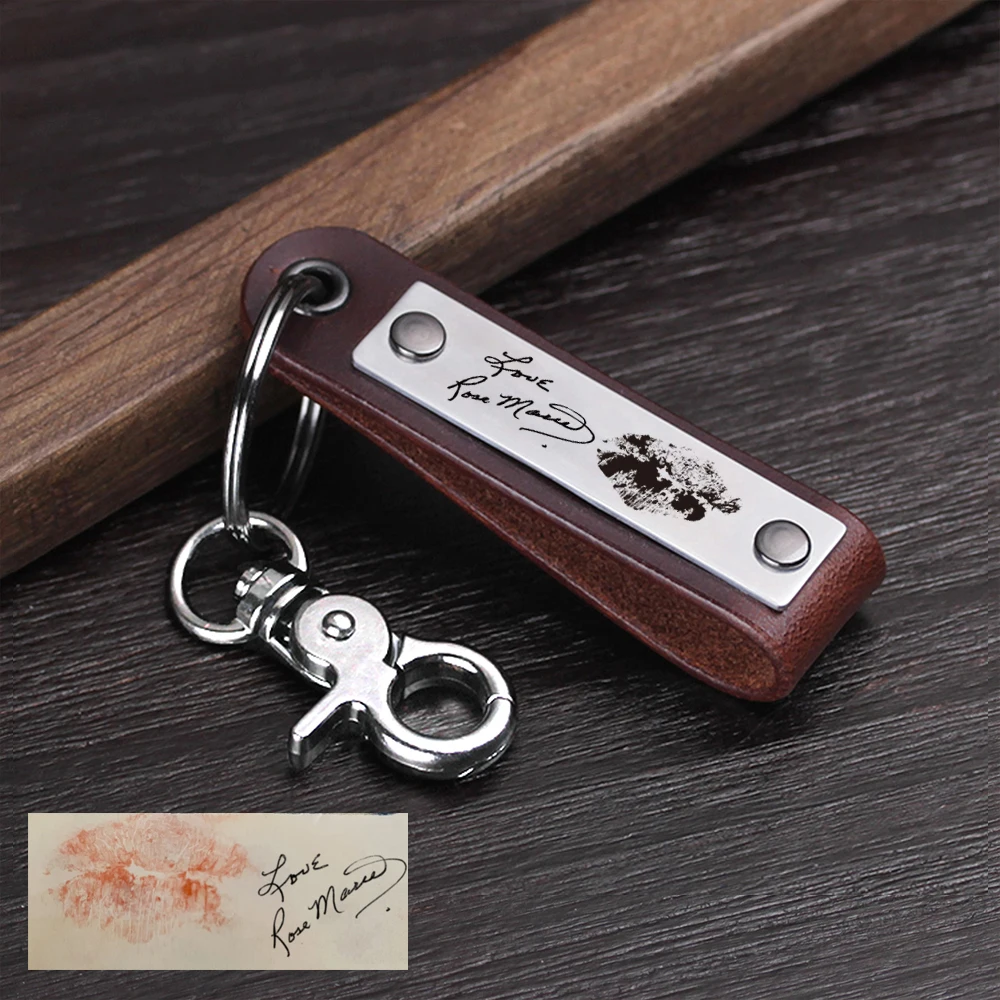 

Personalized Leather Key Ring , Handwriting Key Chain , Special Gift For Dad