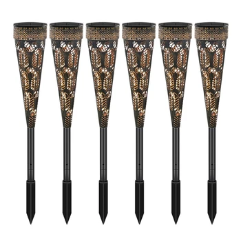 

6pcs LED Ground Lamp Hollow-Out Torch Lamp Solar Garden Street Lawn Lights for Outdoor Courtyard Landscape Fence Lamp