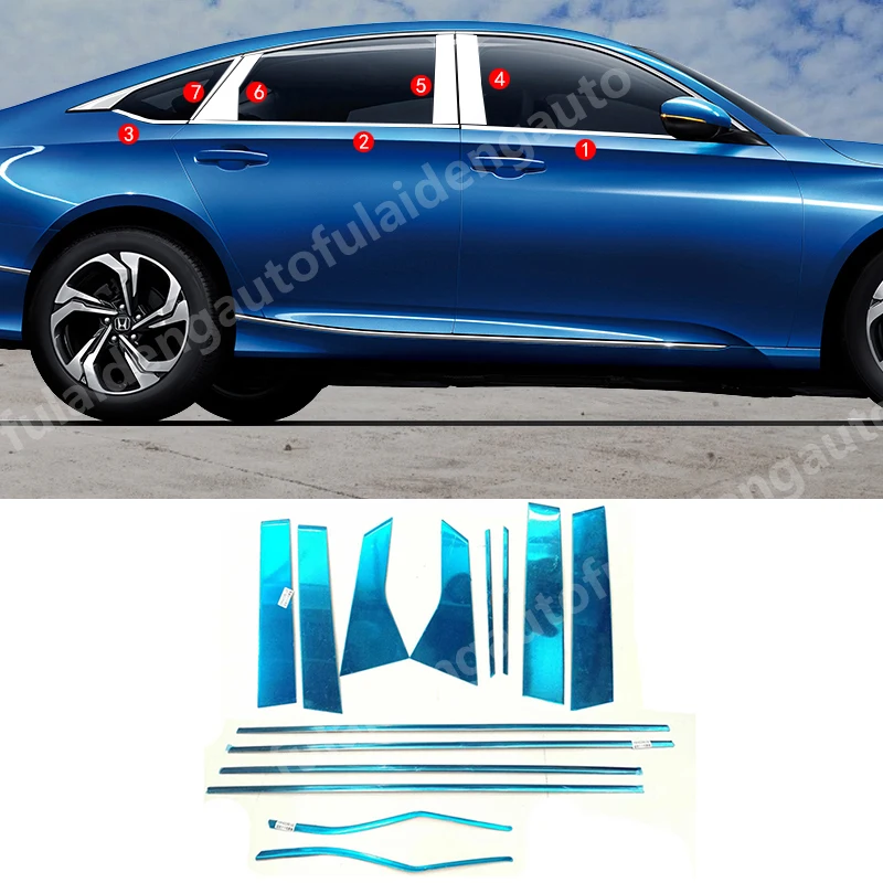 14pcs For Honda Accord 20182021 Chrome Stainless Steel Door Window Pillar Sill Trim Cover Trim