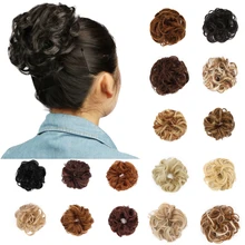 Красота синтетический кудрявый шиньон Омбре Резиновая лента для женщин каштановые волосы булочка пончик шиньоны Marron термостойкие волокна 2 шт./лот
