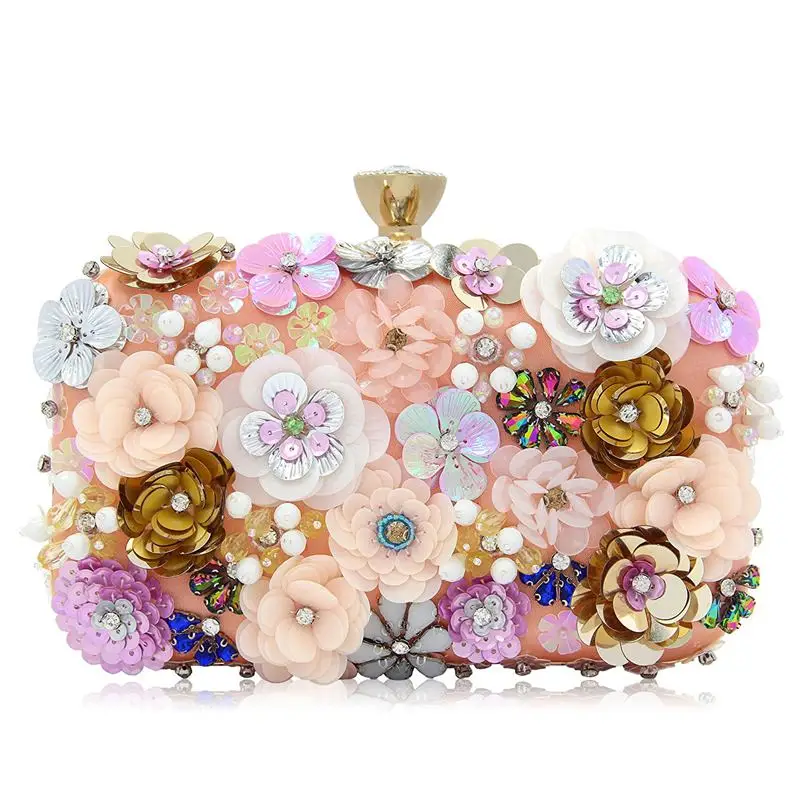 

LJL-Women Clutches Colorful Flower Evening Bag Sequins Satin Evening Clutch