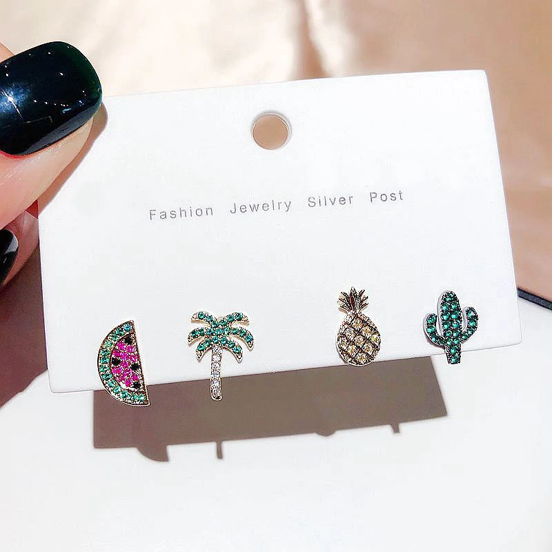 Изысканные серьги-гвоздики с тропическими растениями, золотой цвет, цветной, с кубическим цирконом, серьги для женщин, подарок