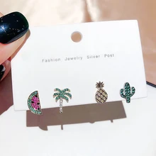 Изысканные серьги-гвоздики с тропическими растениями, золотой цвет, цветной, с кубическим цирконом, серьги для женщин, подарок