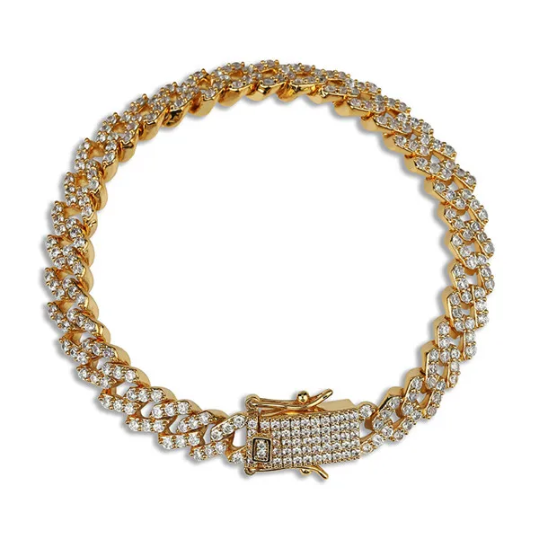 Gold Bracelet Полный Iced Out циркон проложили Стразы 10 мм кантри кубинская цепь Bling Рэппер браслет для мужчин хип-хоп ювелирные изделия - Окраска металла: Gold Bracelet