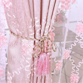 

Korean 3D Rose Embroidered Blackout Curtain Pink Jacquard Fabric Custom Window Screening for Living Room and Bedroom XAG510#4