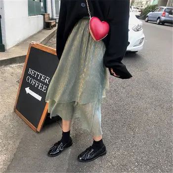 

Long Skirts Womens 2018 New Autumn Winter Irregular Cake Wild Elastic Fashion Slim High Waist Solid Elegant Femme