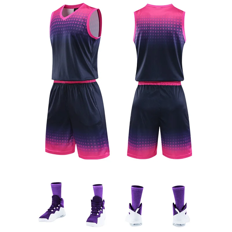 JY1921 purple Высокое качество Мужская майка баскетбольная наборы пустая команда колледжа спортивные костюмы дышащая карманная баскетбольная форма с принтом - Цвет: JY1921 purple