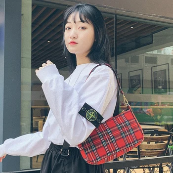 

Delicate Vintage Women Plaid Handbag Totes Classic Texture Creative Chic Canvas Ladies Small Shoulder Crossbody Purse