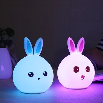 

Creative Cute Night Light Animal Rabbit Silicone LED Colorful Lights Children Gift Baby Bed Head Night Touch Sensor USB Light