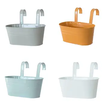

Oval Iron Flower Pot with Detachable Double Hook Hanging Garden Planter Tin bucket Succulent Flower Pot