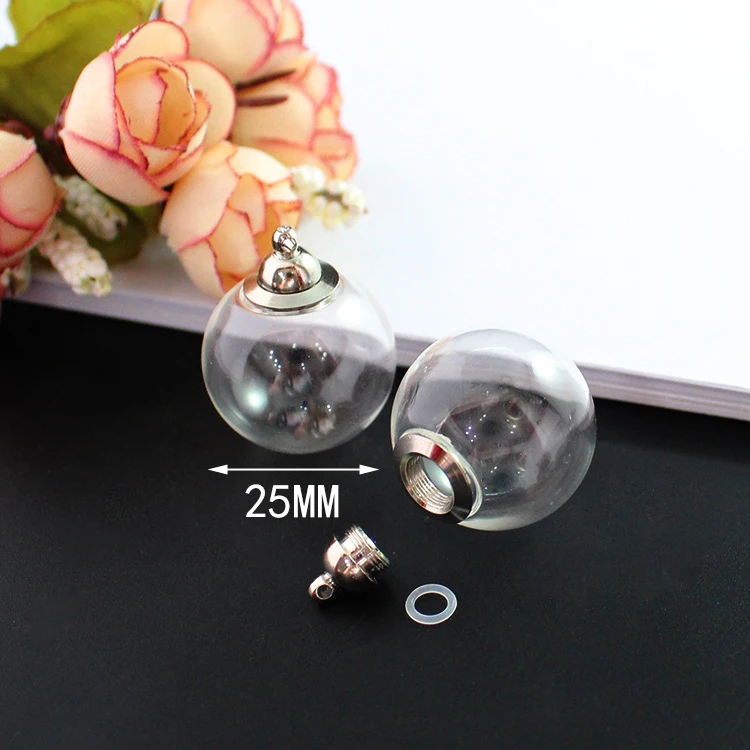 5pc.Round Glass miniature little globe bottles Pendant Vial bail charm findings 