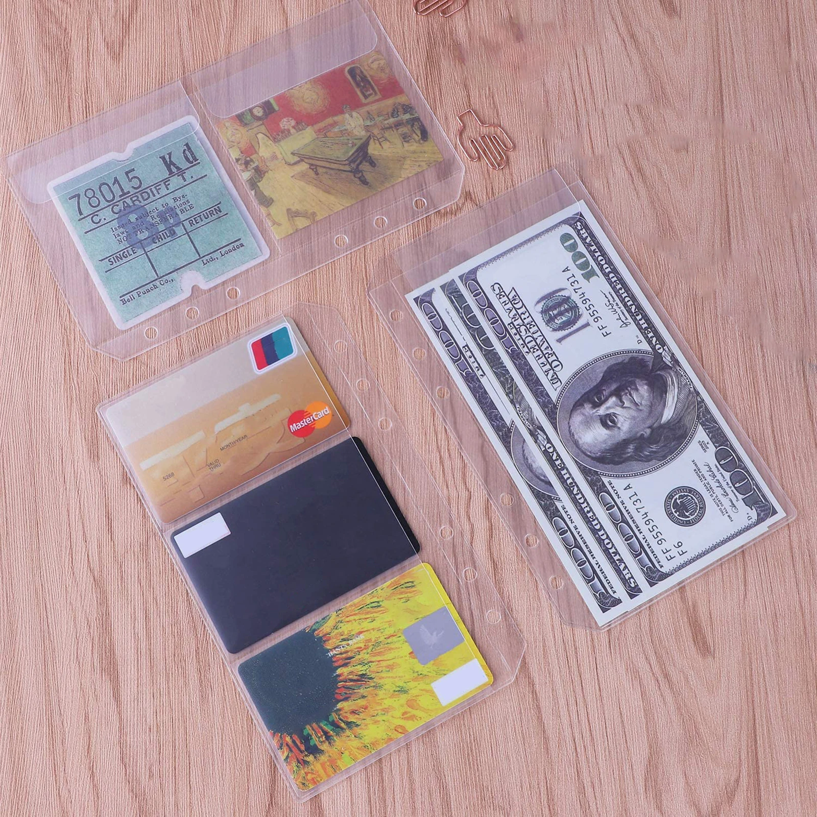 

A6 PVC Zipper Pouch Standard 6 Holes Transparent Bag Card Bills Bags Loose Leaf Storage Organizer Plastic Card Holder Pockets