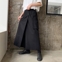 Мужское хлопковое белье повседневное Япония стиль широкая нога юбка брюки Мужской уличная винтажная Мода готические брюки кимоно сценическая одежда