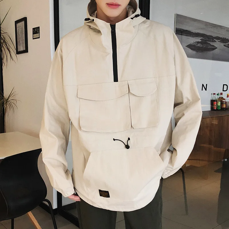 2020 Couple Tooling Hooded Jacket Multi-Pocket Tops Men and Women Pullover Sports Jackets Sweater Baseball Uniform Windbreaker | Мужская