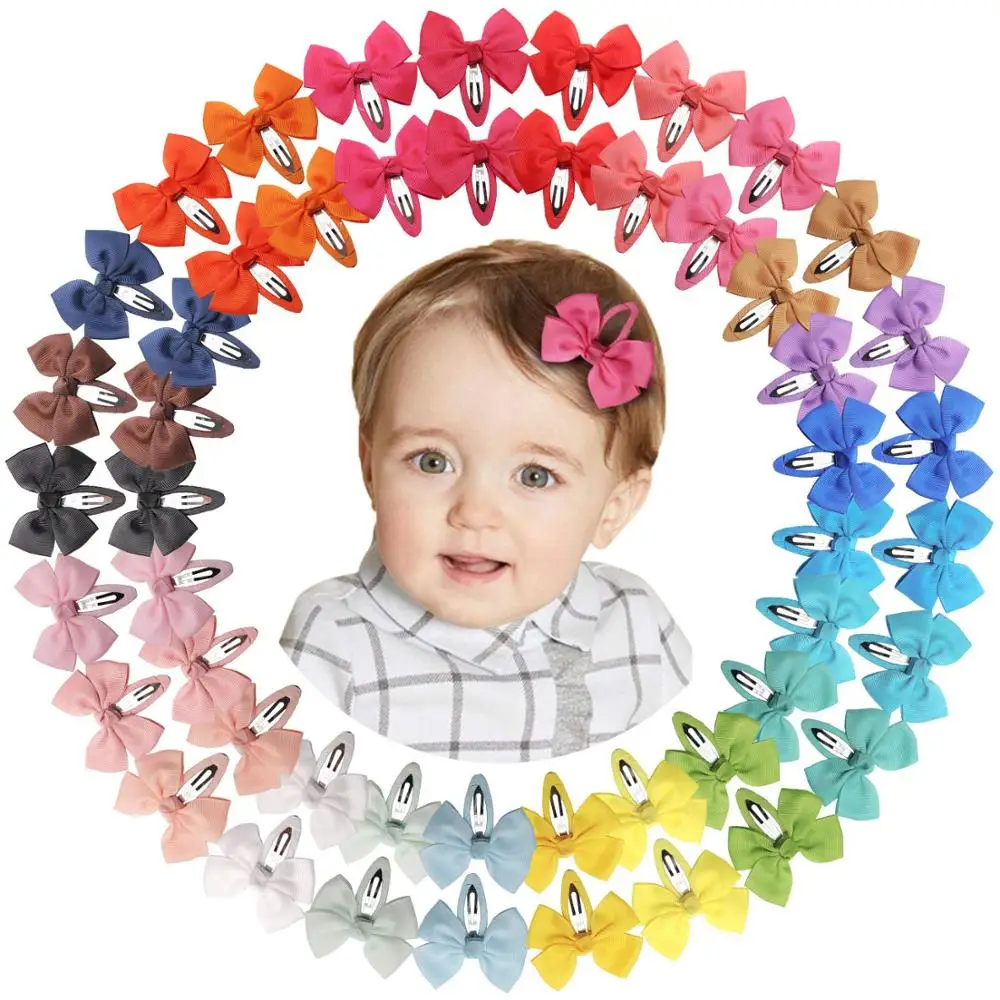 

50 Pieces 2.75" Hair Bows Snap on Metal Hair Clips No Slip Fully Wrapped Hair Barrettes for Toddlers Girls Kids Women Hair Acces