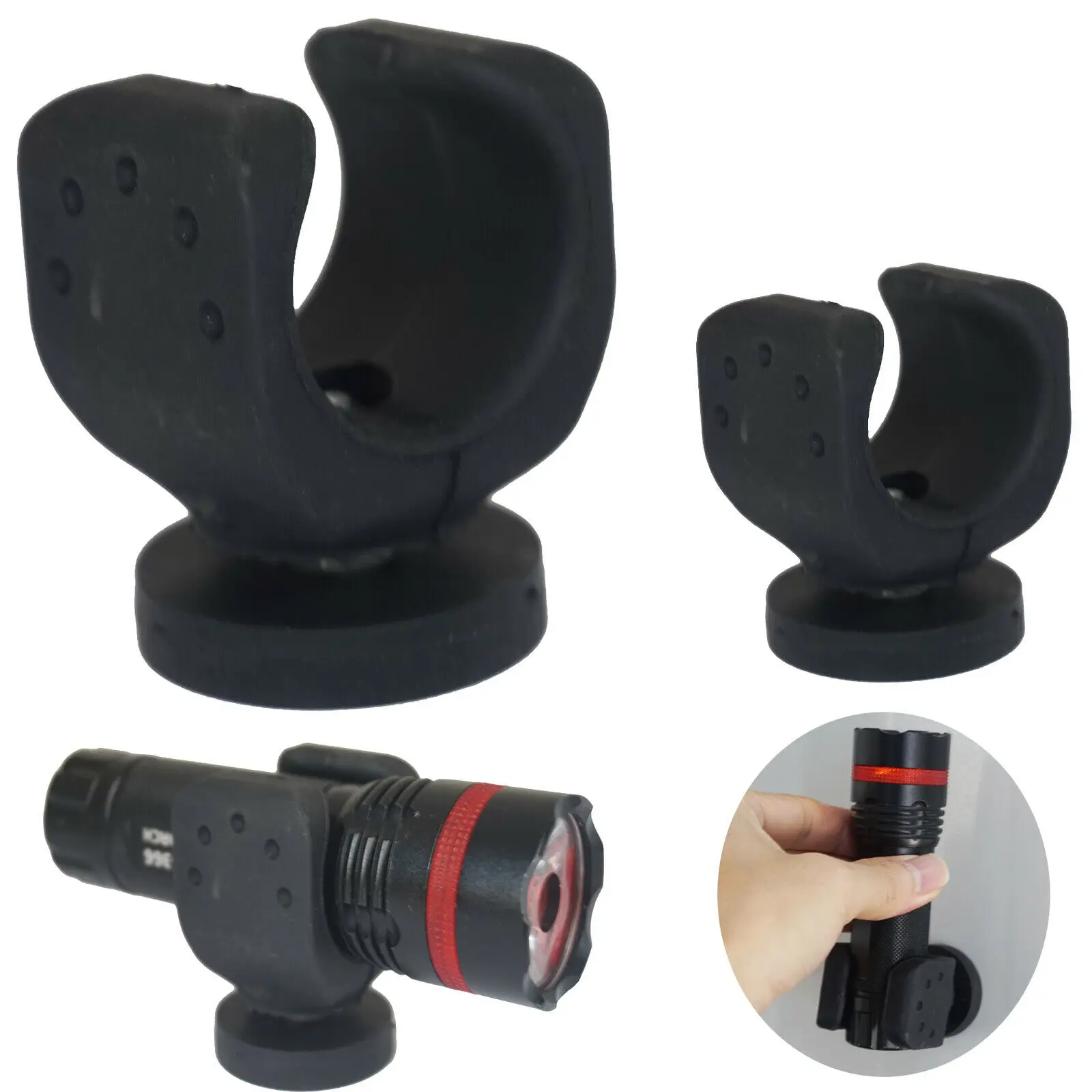 2x Magnetic Mount Holder for Flashlight Round Base Magnet Fastener with Rubber