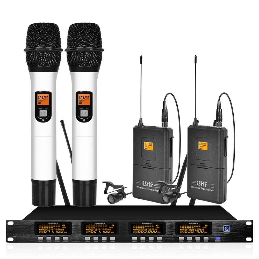 

Wireless Microphone System Adjustable Frequency Professional UHF Dual Headset Dual Handheld Microphone Wireless Family Karaoke