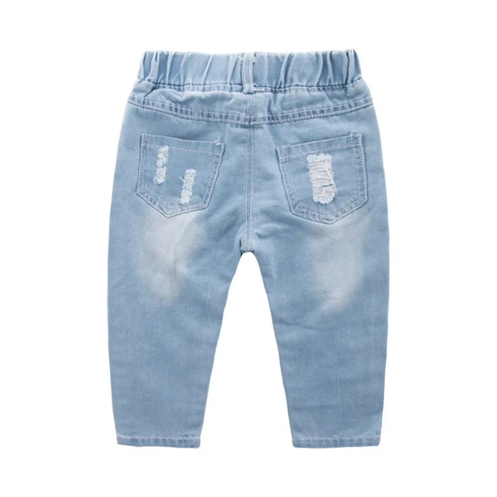 Рваные джинсы для девочек на весну, повседневная детская одежда детские джинсы небесно-голубого цвета От 2 до 6 лет Детские рваные джинсовые брюки для девочек, D30