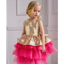 Новинка; многослойное платье с оборками и блестками для маленьких девочек; кружевные платья принцессы для новорожденных; праздничное платье на день рождения для маленьких девочек; летнее платье; vestidos