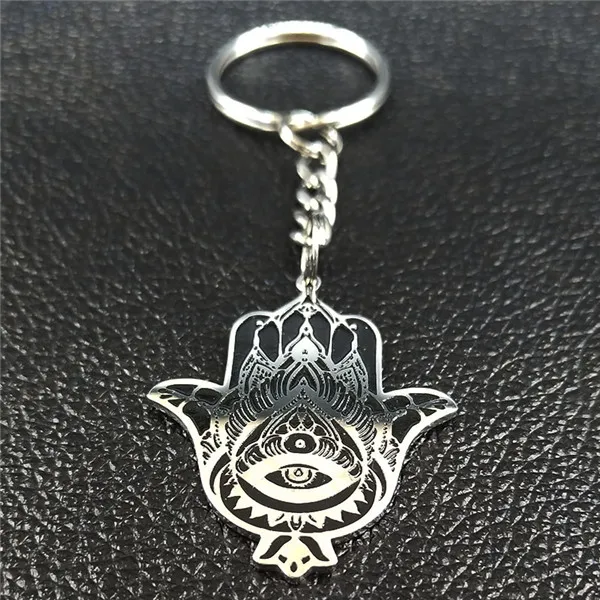 B Модные Blck Hamsa Hand брелки из нержавеющей стали для мужчин, автомобильные брелки, ювелирные изделия на Хэллоуин Gigt llaveros de acero K77453B - Цвет: B