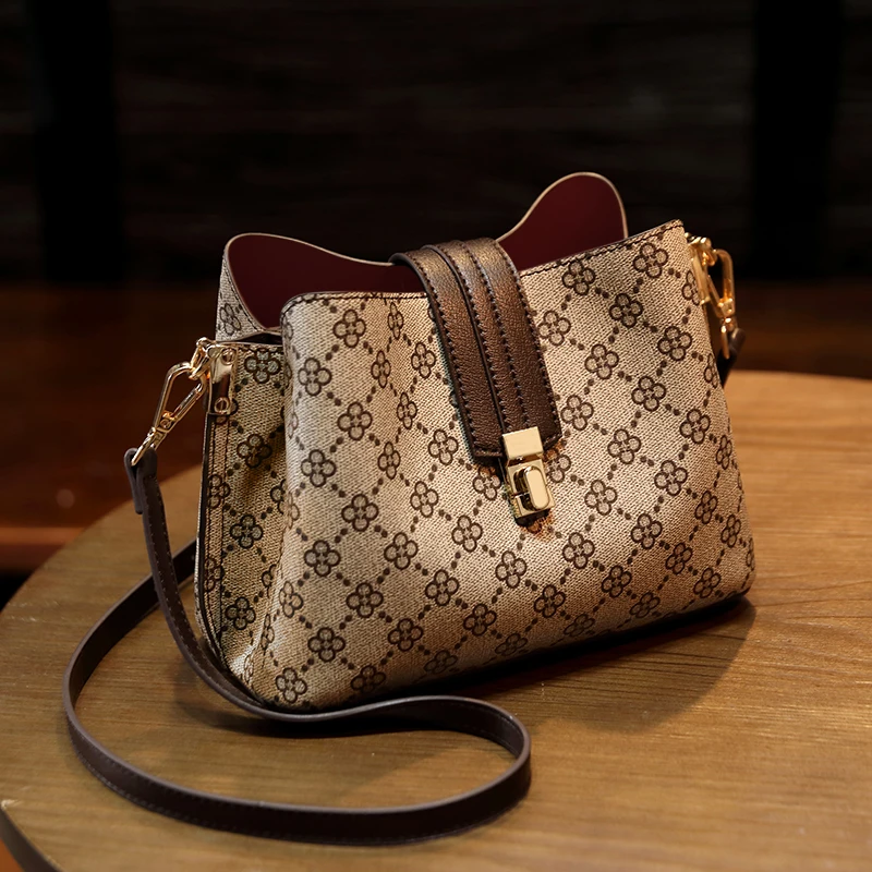 

Fashion Retro Flower Pattern Bucket Bags for Women Classic Printing Shoulder Crossbody Bags Large Capacity Handbags Louie Vuiton