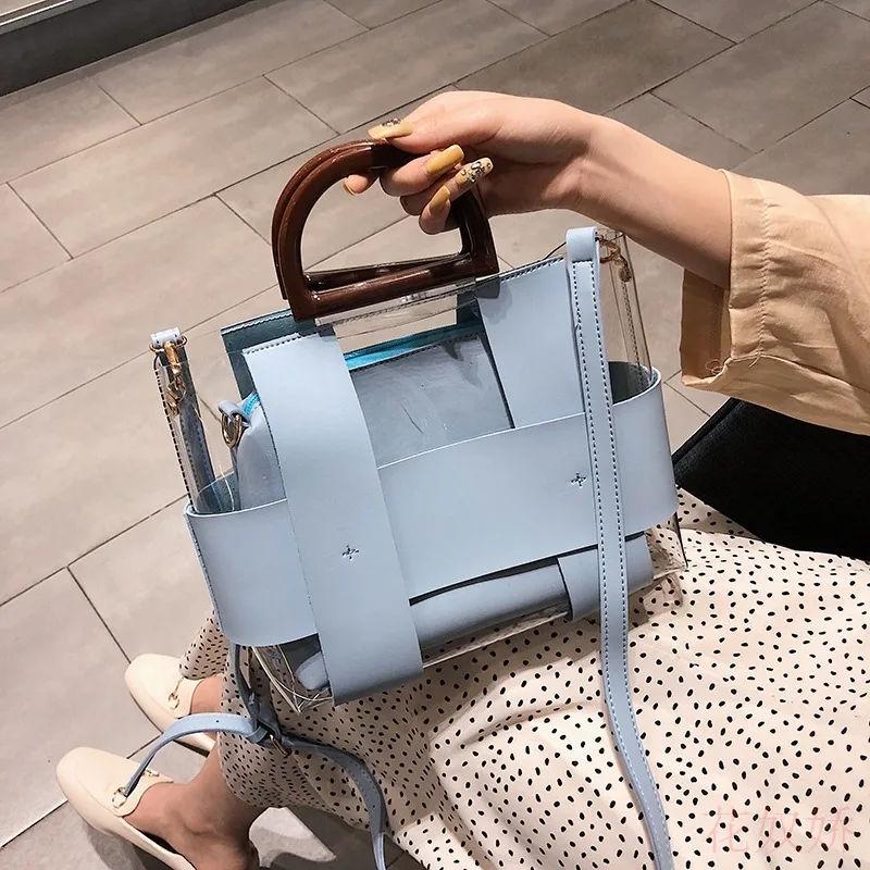 

Summer transparent women's bag 2019 new tide large capacity shoulder slung handbag Korean version of Joker mother bags