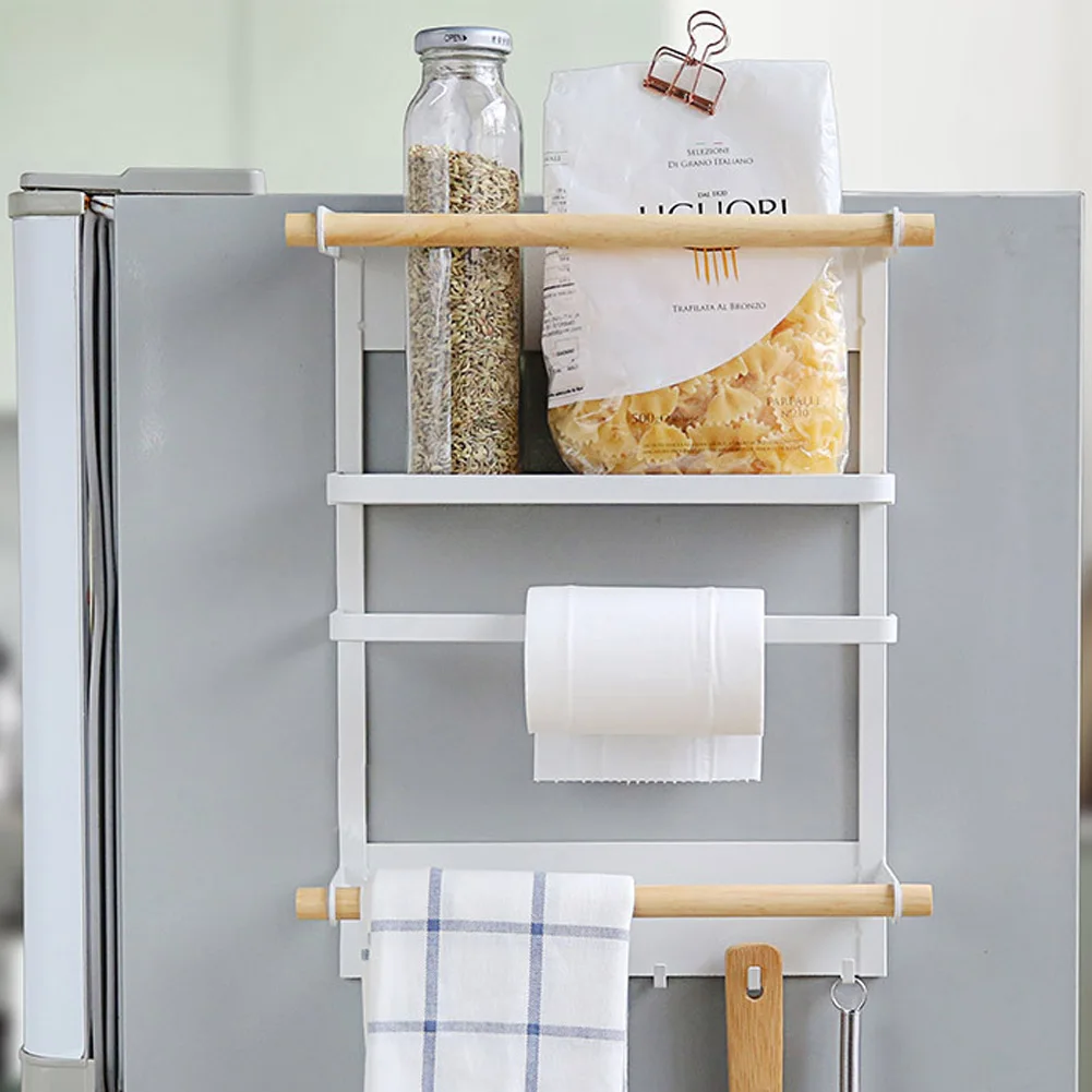

Metal Kitchen Rack Magnetic Fridge Organizer Spice Rack Paper Towel Roll Holder Storage Shelf FP8